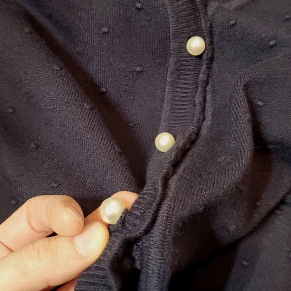Molly Bracken Long Sleeves Cardigan. Navy Blue. Textured. Pearl Buttons. 3XL. - Picture 13 of 16